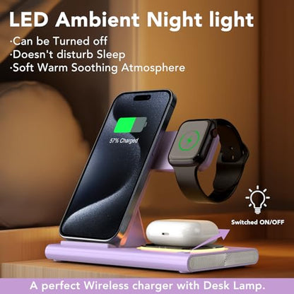 3 in 1 Foldable Charging Station for Apple Wireless Charger - color: Purple