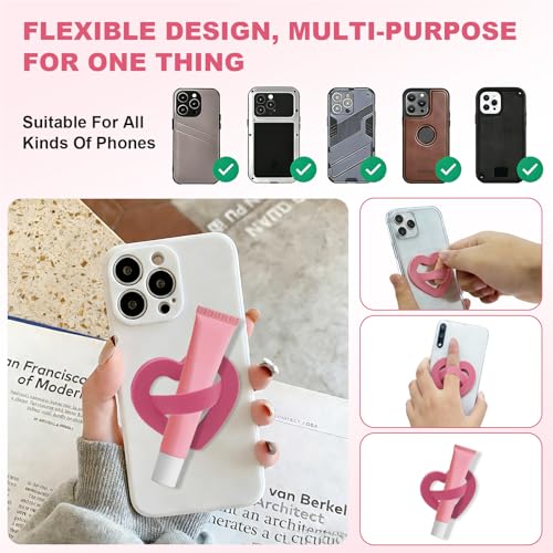 Silicone Loop Ring Grip Holder, Self-Adhesive Love Finger Loop Holder, Soft and Portable,Compatible Most Phone Models(Rose Pink)