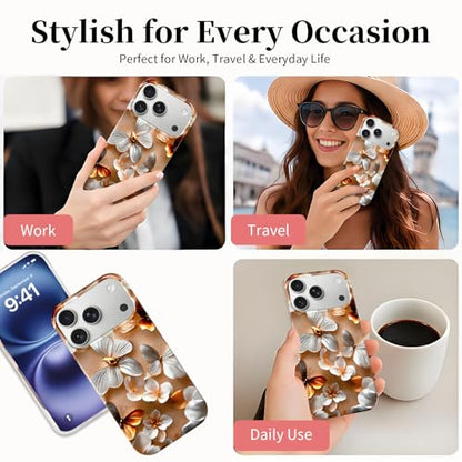 Case Compatible with iPhone 17 Pro Max, 2025 Anti-Yellow Ultra Transparent Soft TPU Phone Case, Shockproof Anti-Slip Slim Lightweight Full Coverage Protective (Flowers 4) - color: Flowers 4