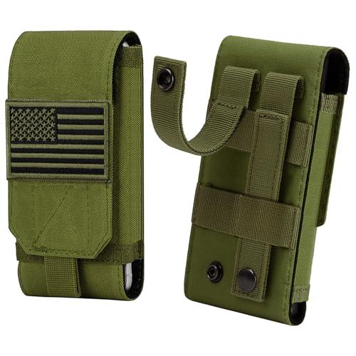 Tactical Molle Phone Cover Case, Heavy Duty Loop Belt Holster Pouch with Flag Patch for iPhone 17 Pro Max/Air/17 Pro/17/16 Pro Max/15 Pro Max/14 Pro Max/13 Pro Max, for Galaxy S26 Ultra - color: Green