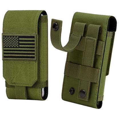 Tactical Molle Phone Cover Case, Heavy Duty Loop Belt Holster Pouch with Flag Patch for iPhone 17 Pro Max/Air/17 Pro/17/16 Pro Max/15 Pro Max/14 Pro Max/13 Pro Max, for Galaxy S26 Ultra - color: Green