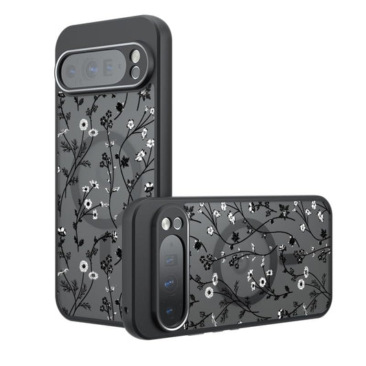 Magnetic Case for Google Pixel 9 Pro XL [Compatible with MagSafe] Cute Black Flower Floral Pattern Case for Women Girls Soft TPU Bumper Hard PC Back Anti-Fall Shockproof Protective Slim Cover - color: Flower Branch 3, size: Google Pixel 9 Pro XL