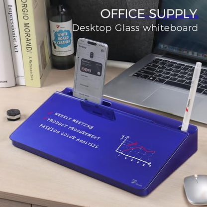 TOWON Compact Glass Desktop Whiteboard with Storage 12x7 in, Navy Blue - color: Metallic Navy