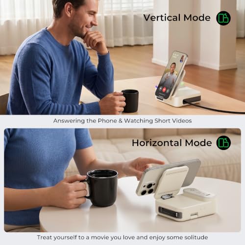 8-in-1 Foldable Wireless Charging Station for Apple Devices with Clock, 65W - color: Beige