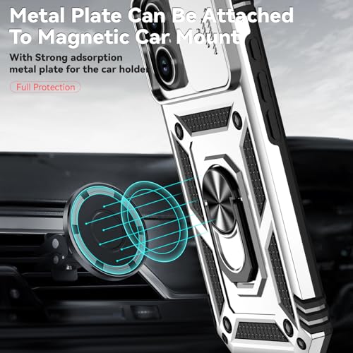 for iPhone 17 Case, with Slide Camera Cover HD Screen Protector [Military Grade 16ft. Drop Tested] Ring Holder Kickstand Protective Phone Case for Apple iPhone 17, Silver - color: Silver w/ Slide Camera 2nd gen. Military Grade