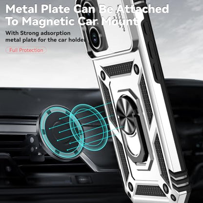 for iPhone 17 Case, with Slide Camera Cover HD Screen Protector [Military Grade 16ft. Drop Tested] Ring Holder Kickstand Protective Phone Case for Apple iPhone 17, Silver - color: Silver w/ Slide Camera 2nd gen. Military Grade