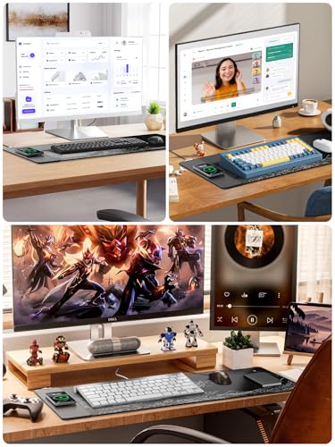 Magnetic Wireless Charging Mouse Pad, 31.5"x15.8" Large Desk Mat - color: Black-31.5"x15.8"-Mag-Sea