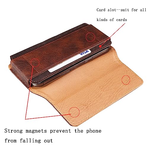 Phone Holster for Samsung Galaxy A17 A16 A15 A25 A35 A55 A57, S26 Ultra, S25 S24 S23 S22 Ultra Plus FE/iPhone 16 Pro Max/Moto G Power Cell Phone Pouch Case with Belt Clip Loop Card Holder (Brown) - color: Brown - Horizontal