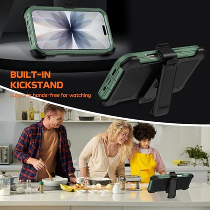 for iPhone 17 Case with Belt Clip Holster & Kickstand,Military Grade Drop Tested Shockproof Heavy Duty Rugged Cover,w/2X Screen Protectors Defender Bumper Protective Cases for Apple 17 (Dark Green) - color: Dark Green
