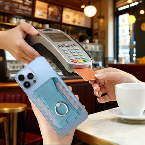 Magnetic Card Wallet Holder For Magsafe Wallets with Grip, 7 Cards Holder RFID Blocking, Ring Stand Stick on Wallet, Leather Magnetic Phone Wallet with Privacy Flap - color: Sky blue elastic circular support