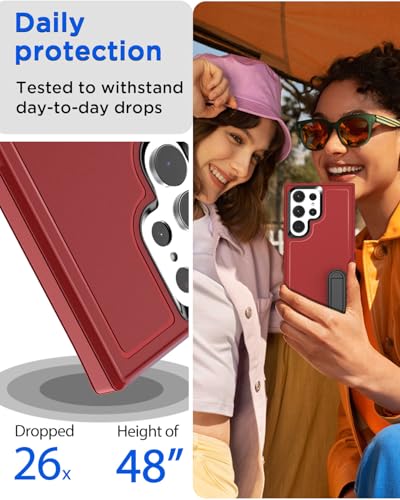 AICase for Samsung Galaxy S25 Ultra Case Built-in Stand,3 in 1 Heavy Duty Drop Protection Full Body Rugged Shockproof Military Protective Tough Durable Cover for Samsung Galaxy S25 Ultra 5G_4 - color: Red with Stand