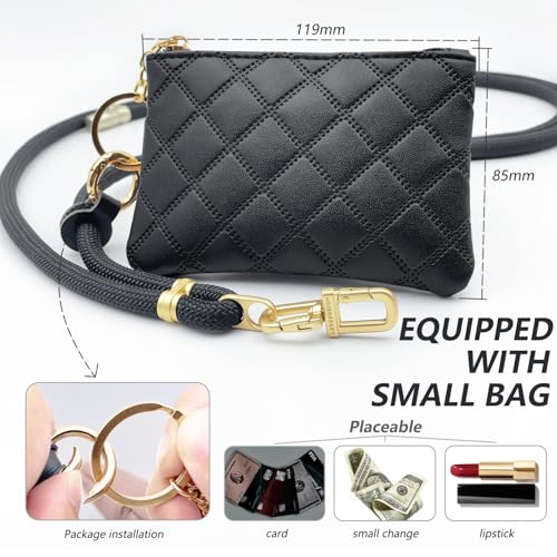 Phone Strap with Leather Zipper Pouch Bag, Hands-Free Phone Charm Holder Neck Strap Stylish Crossbody Adjustable Chain Lanyard with Wallet for All Phones