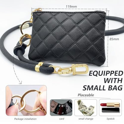 Phone Strap with Leather Zipper Pouch Bag, Hands-Free Phone Charm Holder Neck Strap Stylish Crossbody Adjustable Chain Lanyard with Wallet for All Phones