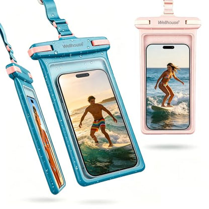 wellhouse Waterproof Phone Pouch, Waterproof Phone Case for iPhone 17 16 15 14 13 Pro Max XS Samsung, IPX8 3D Cellphone Dry Bag Beach Essentials (2 Pack - Blue & Pink8.0, 8 inch) - color: 2 Pack - Blue & Pink8.0"