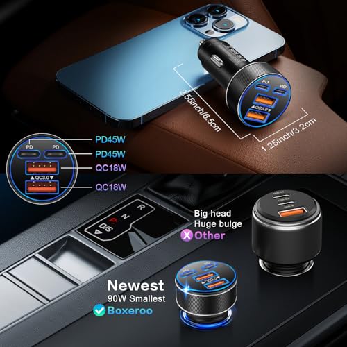 USB C Car Charger, Multi Port 90W Fast Charging Cigarette Lighter Adapter - color: Black, size: 5-Pack