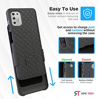 Designed for Motorola Moto G Stylus (2021) Case with Belt Clip Holster | Rugged Holster & Protective Phone Case Combo with Anti-Slip Texture - Black - style: Moto G Stylus 2021