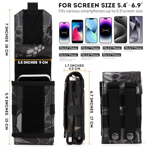 Dual Tactical Phone Pouch Molle Phone Holster Double Capacity Holder Universal Utility EDC Pouch for iPhone 17 Pro Max/17 Pro/16 Pro Max/16 Pro/15 Pro Max/15 - color: Python pattern