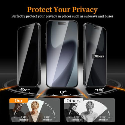 3+3 Pack Privacy Screen Protector for iPhone 17，3 Anti-Spy Tempered Glass Film+3 Camera Lens Protector, Anti-Scratch, 9H Hardness，Compatible phone cases，High definition