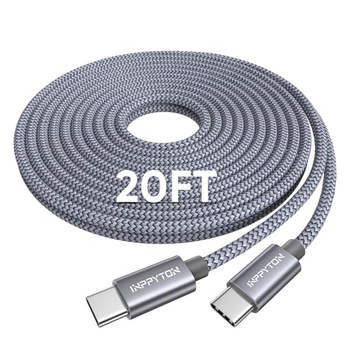 20Ft Extra Long USB-C Cable - Fast Charging, Nylon Braided - Compatible with iPhone 16 Pro Max, Samsung Galaxy, iPad Pro, MacBook, Switch Laptop and More - Gray - color: Grey, size: 20Ft