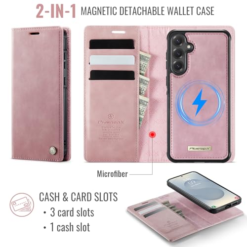 for Samsung Galaxy S26 5G 2in1 Detachable Wallet Case, Pink | Compatible with Magsafe, Magnetic, RFID Blocking Card Holder, Shockproof, Kickstand, Wireless Charging, PU Leather Flip Cover - color: (Detachable 2 in 1)-Pink, size: Galaxy S26