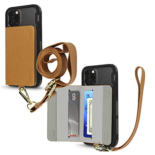 Cell Phone and Credit Card Holder with Crossbody and Wrist Straps, Stick-On Wallet w/RFID Protection Multiple Card Slots Transparent ID Pocket - color: Cream