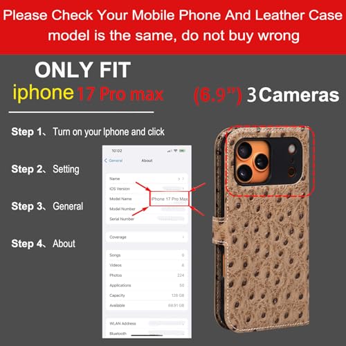 Leather Case Compatible with iPhone 17 Pro Max Wallet 6.9" | Genuine Leather 2-in-1 Magnetic Detachable Shockproof,Flip Folio Cover with Card Slot, Wireless Charging RFID Blocking White - color: Creamy white, size: 6.9”-17 Pro Max