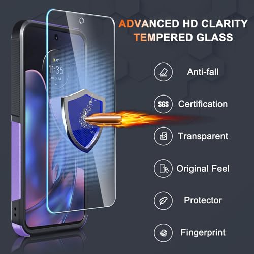 Case Compatible with Moto G 5G 2024, Full Body Heavy Duty Rugged Shockproof Protective Phone Cover with Lanyard Strap, Tempered Glass Screen Protector, Lavender | with Tempered Glass Screen Protector+Lanyard Strap,Rugged Shockproof Protective Phone Case -