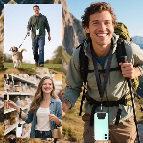 SHANSHUI Phone Lanyard, Neck Wrist Nylon Cell Phone Lanyard, 1 Pcs Tether Pads Compatible with iPhone & All Smartphones in Full Cover Cases - color: Tpublack, size: 17inch