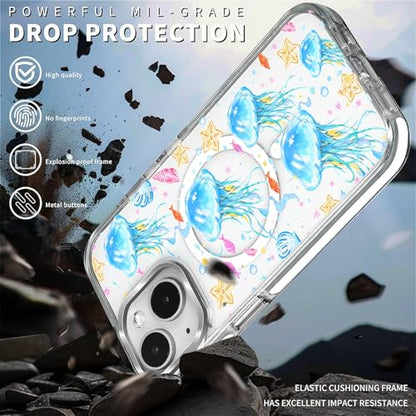 VisEnt Clear Case for iPhone 14, Magnetic Phone Case, Transparent Slim Cover, Military Grade Protection, Shockproof, Anti-Yellowing, Scratch Resistant, Blue Jellyfish Ocean - color: Blue Jellyfish Ocean, size: Iphone 14