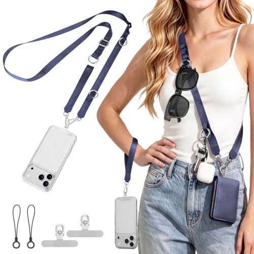 takyu Multifunctional Phone Lanyard, 3 in 1 Cell Phone Detachable Adjustable Crossbody Strap & Neck Lanyard & Wrist Lanyard with 2x Tether Tab for Most Smartphones, Outdoor Travel Essential Blue - color: Bluex1