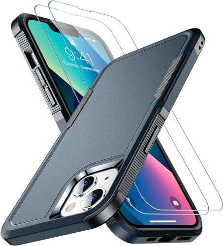 SPIDERCASE Designed for iPhone 13 Case, [10 FT Military Grade Drop Protection] [with 2 pcs Tempered Glass Screen Protector] Slim Case for iPhone 13 6.1 inch -Navy Blue - color: Navy Blue, size: for iPhone 13