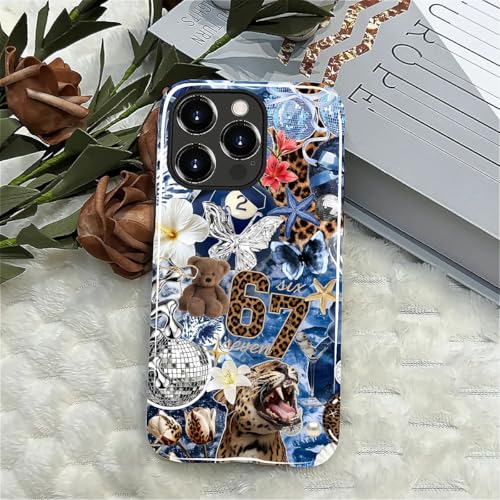 Case for iPhone 14 Pro Max, Cute Phone Case, Blue Leopard Collage | Hybrid 2-Layer Phone Cover，Military-Grade Protection Durable Shockproof Anti-Scratch Cases - color: Blue Leopard Collage, size: Iphone 14 Pro Max