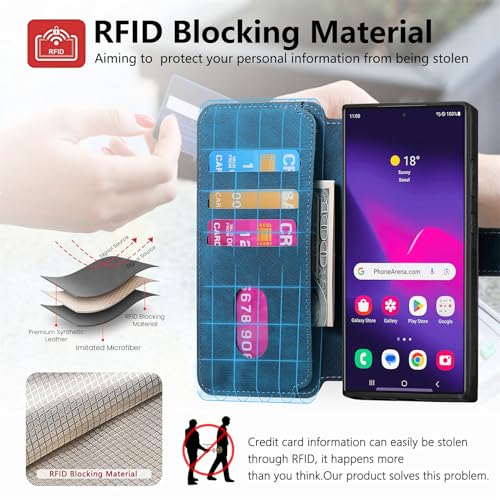 2 in 1 Detachable Wallet Case for Samsung Galaxy S22 Ultra CMG Blue | PU Leather Magnetic Flip Folio Case with RFID Blocking Card Holder, Credit Card Slots Kickstand, Shockproof Protective Cover - color: Blue, size: Samsung Galaxy S22 Ultra