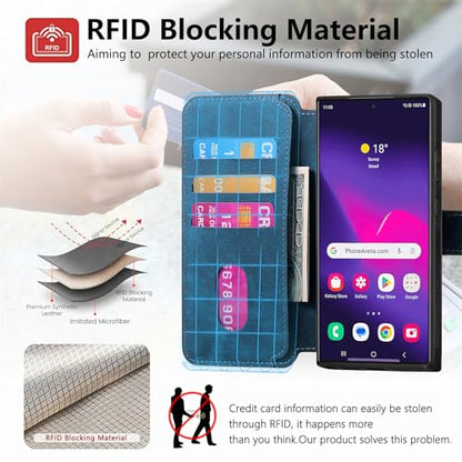 2 in 1 Detachable Wallet Case for Samsung Galaxy S22 Ultra CMG Blue | PU Leather Magnetic Flip Folio Case with RFID Blocking Card Holder, Credit Card Slots Kickstand, Shockproof Protective Cover - color: Blue, size: Samsung Galaxy S22 Ultra