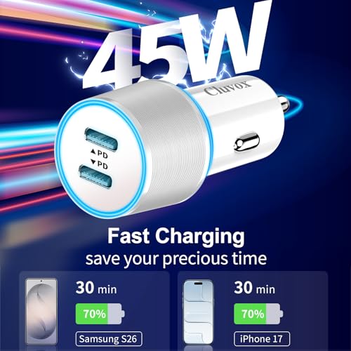 90W Car Charger USB C Fast Charge for iPhone 18 Pro Max/Duo/17/16/Android