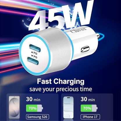 90W Car Charger USB C Fast Charge for iPhone 18 Pro Max/Duo/17/16/Android