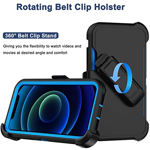 for iPhone 12 Case, iPhone 12 Pro Case with Belt Clip Holster, 2X Screen Protector, Heavy Duty Military Grade Full Body Shockproof Rugged Protective Cover for iPhone 12/12 Pro (Black Blue) - color: Black Blue