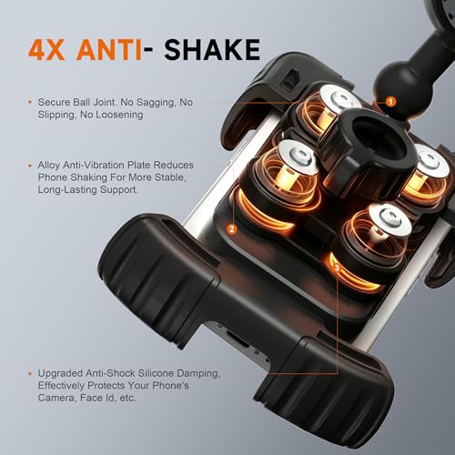 suoso Motorcycle Phone Mount with Upgraded Alloy Shock Absorber – Anti-Vibration Bike Phone Holder, Easy Install, Secure Safety Lock, 360° Rotation, Fits iPhone & Samsung 4.7–6.8" Phones