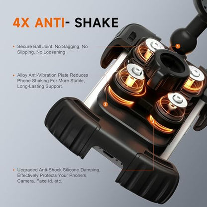 suoso Motorcycle Phone Mount with Upgraded Alloy Shock Absorber – Anti-Vibration Bike Phone Holder, Easy Install, Secure Safety Lock, 360° Rotation, Fits iPhone & Samsung 4.7–6.8" Phones