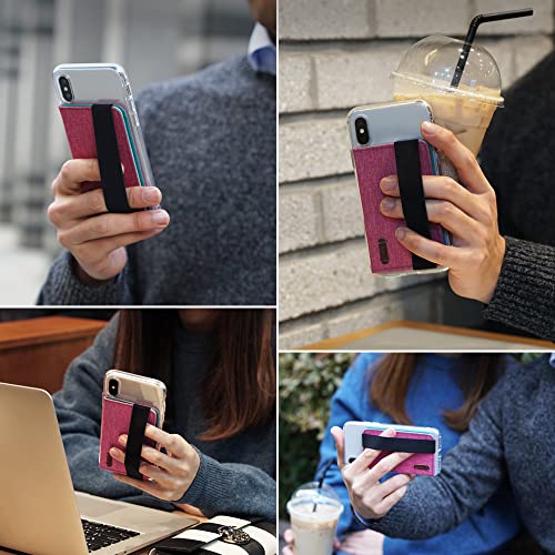 Ringke Flip Card Holder with Elastic Hand Strap Slim Soft Band Grip Fashion Multi-Card Slot 3M Stick-On Wallet Credit Card Cash Mini Pouch Attachment Compatible with Most Smartphones - Pink - color: 1-Band Pink