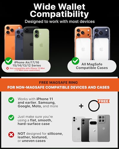 TORU for MagSafe Wallet with Kickstand, N52 Magnetic 6-Card Holder RFID Blocking for iPhone 17/17e/16/16e/15/14/13/12 Pro Max Plus Air - Black - color: Black