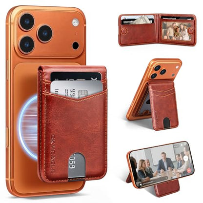 RFID Blocking MagSafe Wallet Stand with Card Holder,5 Card Slots & ID Window,PU Leather Magnetic Phone Adjustable Kickstand for iPhone 12/13/14/15/16/17 Pro Max & Air Plus Series,Brown - color: Brown, style: Stand Wallet