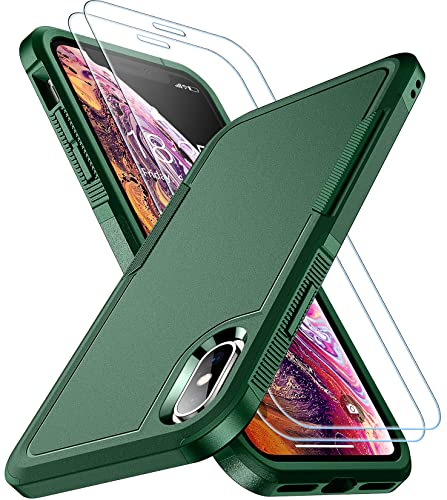 SPIDERCASE for iPhone Xs Max Case, [10 FT Military Grade Drop Protection] [2 pcs Tempered Glass Screen Protector] Shockproof Airbag Cushion Protective Case for iPhone Xs Max 6.5” (Dark Green) - color: Dark Green