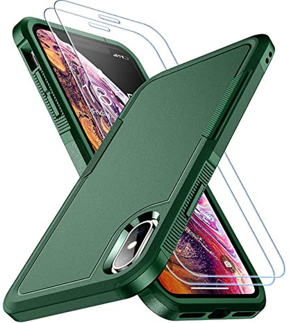 SPIDERCASE for iPhone Xs Max Case, [10 FT Military Grade Drop Protection] [2 pcs Tempered Glass Screen Protector] Shockproof Airbag Cushion Protective Case for iPhone Xs Max 6.5” (Dark Green) - color: Dark Green