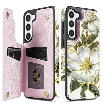 NNH Compatible with Samsung Galaxy S23 Wallet Case with RFID Blocking Card Slots Folio Flip PU Leather Kickstand Double Magnetic Clasp Design Cover for Galaxy S23(6.1 inch-Magnolia Flowers) - color: Magnolia Flowers, size: Galaxy S23 6.1 inch
