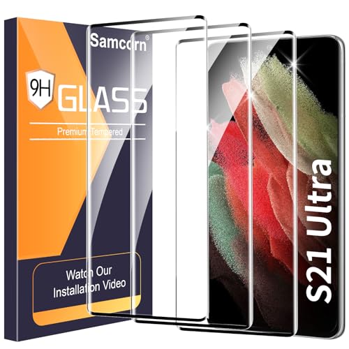 3 Pack Galaxy S21 Ultra Screen Protector, HD Clear Tempered Glass, Fingerprint Unlock, 3D Curved, Scratch Resistant, No Bubble for Samsung Galaxy S21 Ultra 5G Glass Screen Protector
