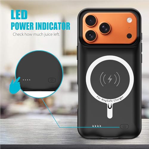 Battery Case for iPhone 17 Pro, Full Encircle 10000mAh High Capacity Rechargeable Portable Charger Case Extended Battery Pack for iPhone 17 Pro(6.3 inch) Wireless Charging Cover with Carplay-Black - size: iPhone 17 Pro (6.3 inch)