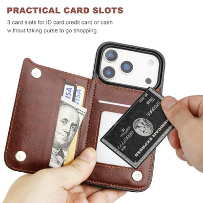 ONETOP for iPhone 17 Pro Wallet Case with Credit Card Holder,Brown | Kickstand,ID/Cash Holder,Case Wallet with Card Slots,Double Magnetic Clasp,Durable PU Leather Shockproof Cover for Women Men - color: Brown