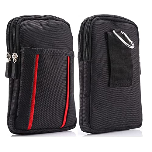 Cell Phone Belt Bag for Menand Women, Cell Phone Waist Bag Small, 6.9" Waterproof Vertical Cellphone Waist Belt Pouch Nylon Smartphone Belt Loop Holder with Zipper Case Fanny Pack with Carabiner - color: Black/Red