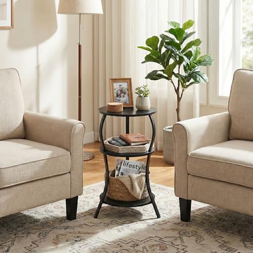 YEAKOO Small Round Side Table,3-Tier Slim Waist End Table for Small Spaces - color: Black, style: Classic